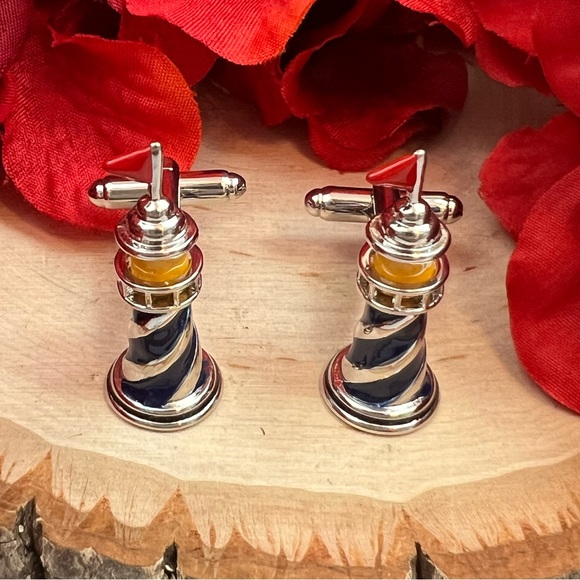 Handsome Blue and Silver 3D Lighthouse Cufflinks - Picture 7 of 16